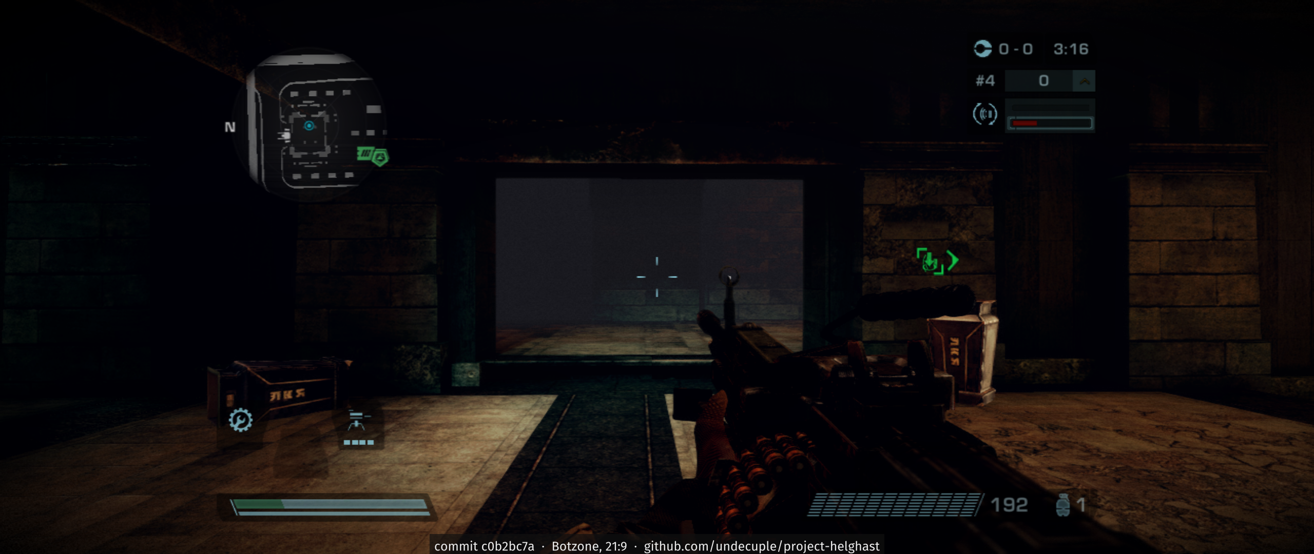 Botzone at 21:9: the minimap, score box and ammo counter in the 16:9 HUD area