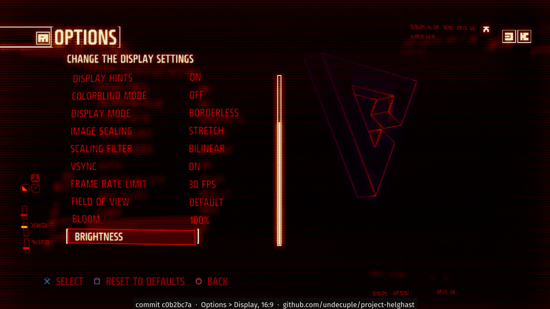 Options > Display: frame rate limit, field of view and bloom (1920x1080)