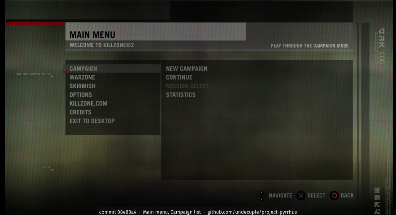 The game's own menu pages, read from its archive and drawn by the port